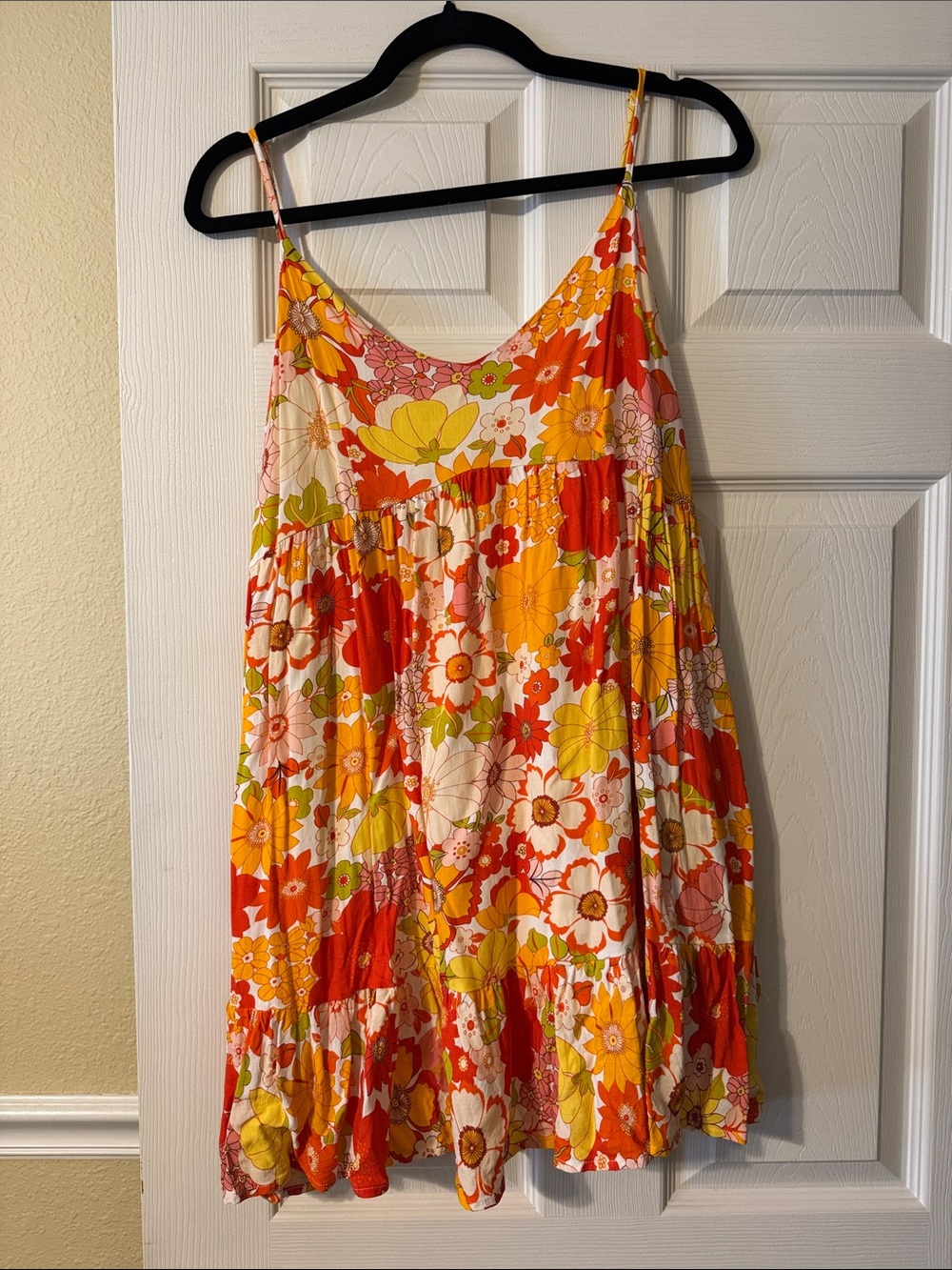 Pink Lily Orange & Yellow Floral Tiered Mini Dress